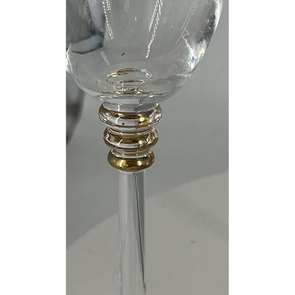 2 Elegant CRYSTAL Champagne Flute w/ 3 Gold Ring on Stem, Beautiful Boho Crystal - Picture 5 of 7